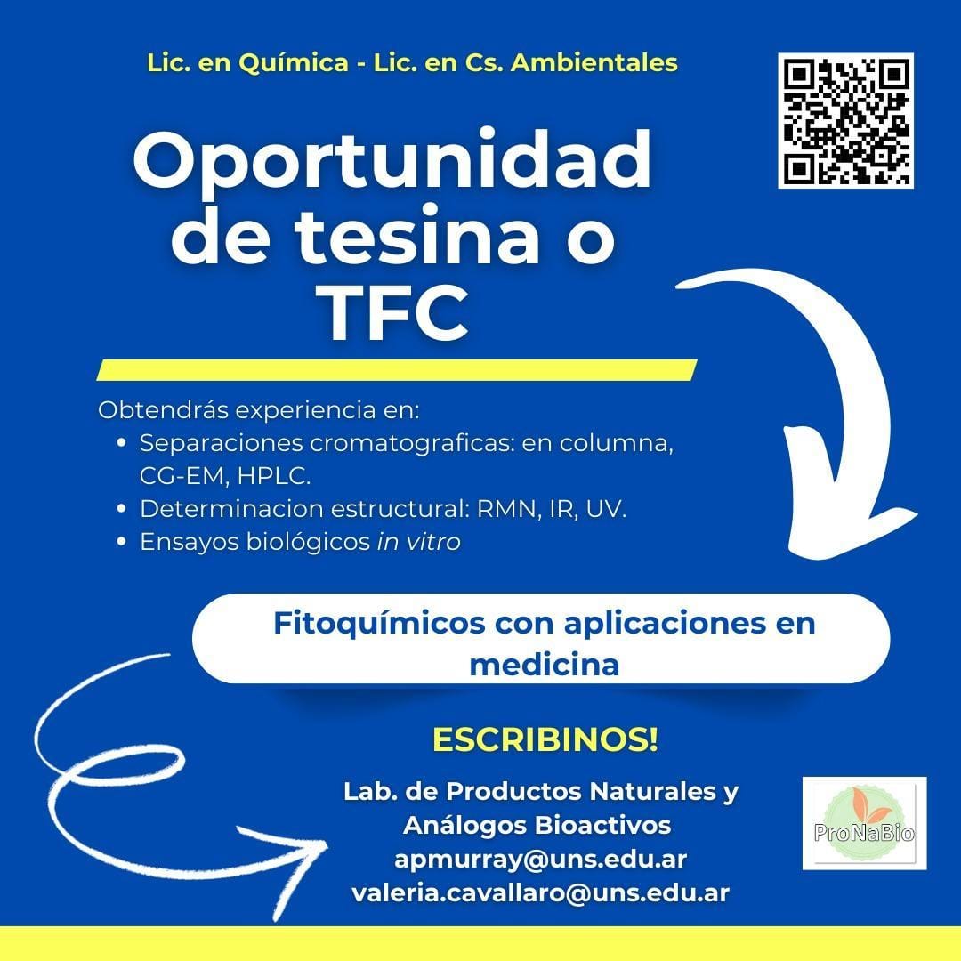 Oportunidad de Tesina o TFC | Lic. en Química - Lic. en Cs. Ambientales