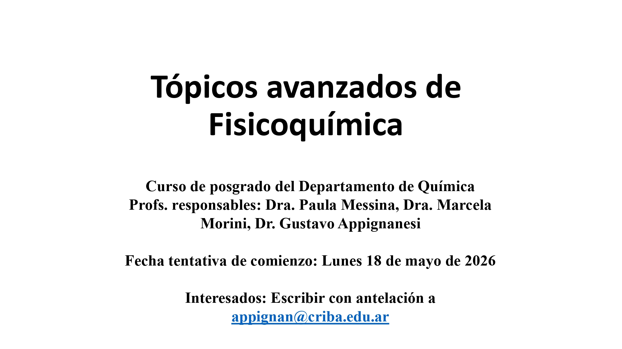 Curso de posgrado - Tópicos avanzados de Fisicoquímica